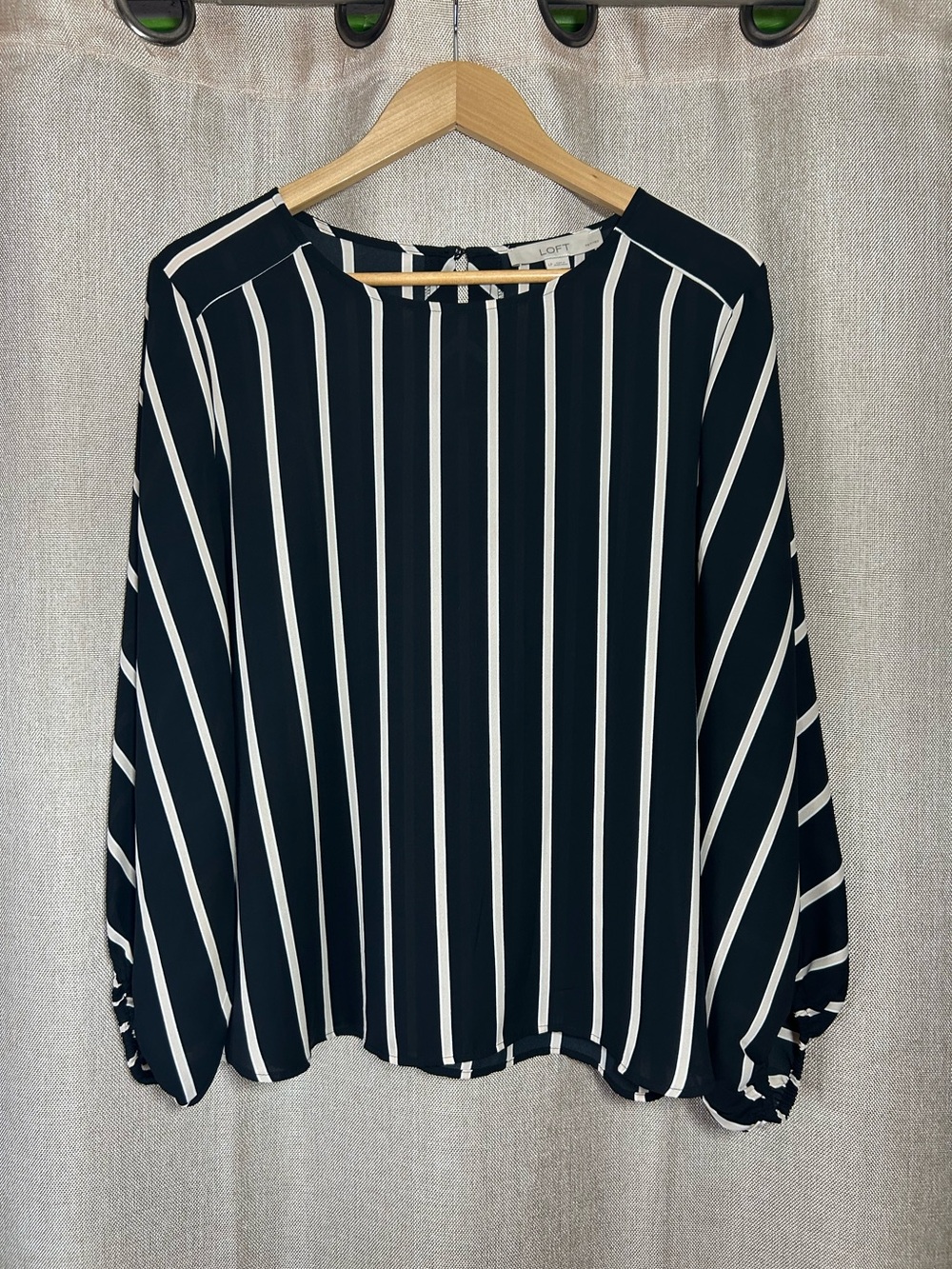 LOFT Black and White Vertical Stripe Blouse